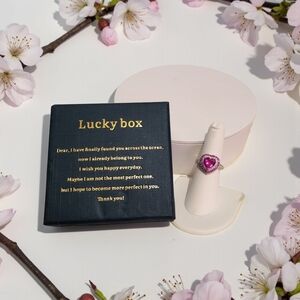 Heart-Shaped Pink Stone Ring with Silver Band and Box